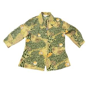 Vintage green and animal print printed button up blouse